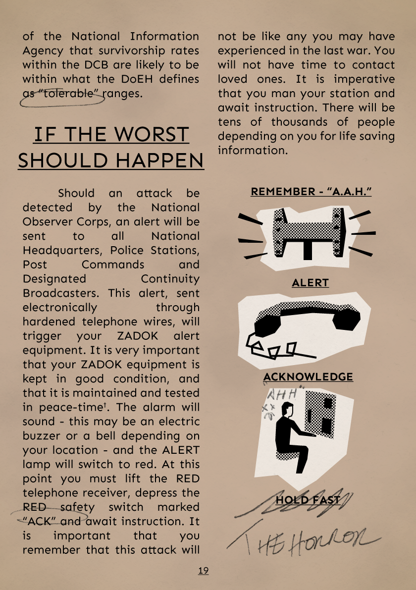 a 1950s style page detailing the ZADOK alert system